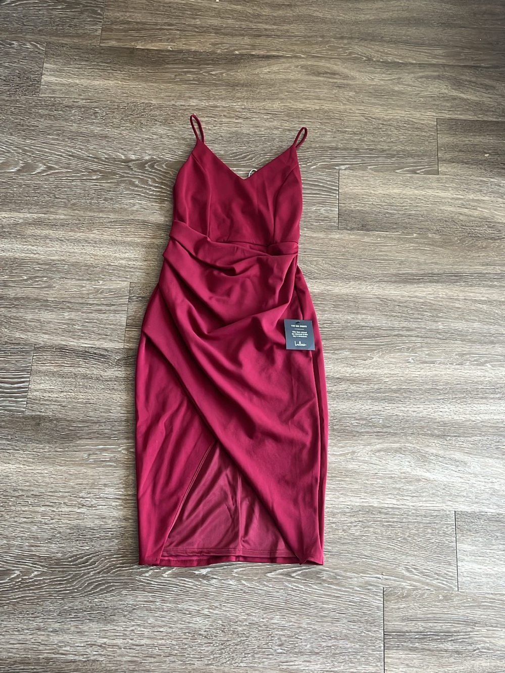 Lulu's Burgundy Spaghetti-Strap Midi Dress